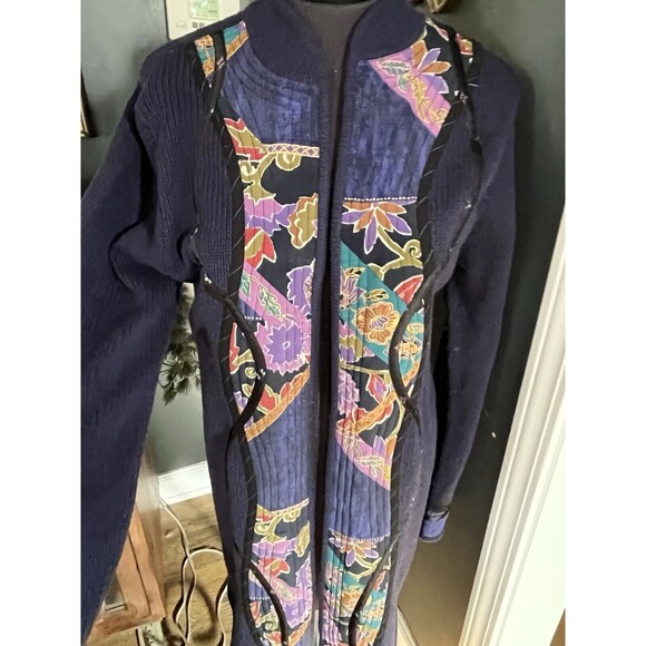 Koos of Course Appliqued Mandarin Collar Sweater Coat Size SMALL NAVY BLUE NWT - Picture 3 of 9